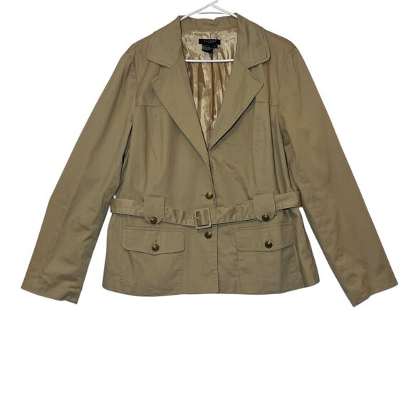 Sandro Sportswear Women Jacket Blazer Large Beige Cotton Stretch Belt  Preppy - Picture 5 of 9